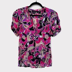 Floral colorful y2k top medium button down fairy coquette girly colorful preppy